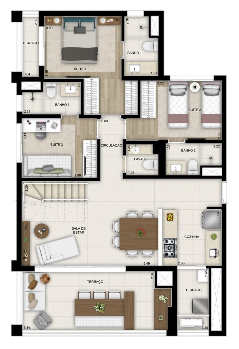 BROOKLIN 69-103m² 2 A 3 DORMS C/SUÍTE 1 A 2 vagas