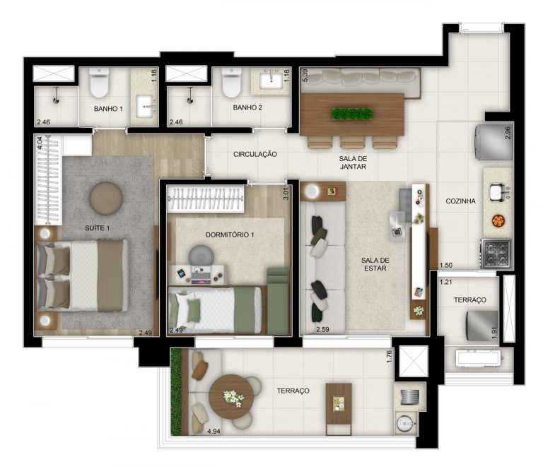 BROOKLIN 69-103m² 2 A 3 DORMS C/SUÍTE 1 A 2 vagas