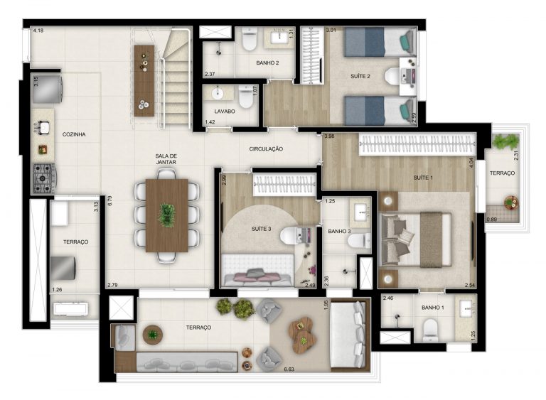 BROOKLIN 69-103m² 2 A 3 DORMS C/SUÍTE 1 A 2 vagas