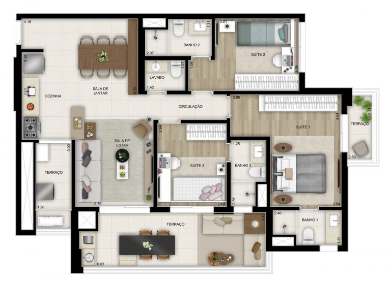 BROOKLIN 69-103m² 2 A 3 DORMS C/SUÍTE 1 A 2 vagas