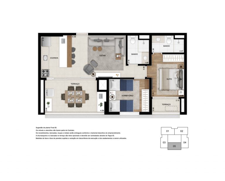 JARDINS 70m² 2 DORMS