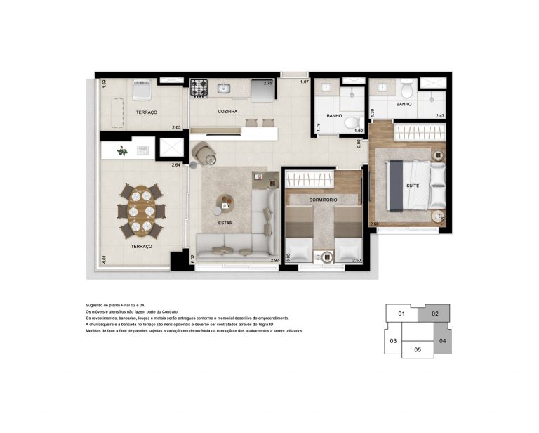 JARDINS 70m² 2 DORMS