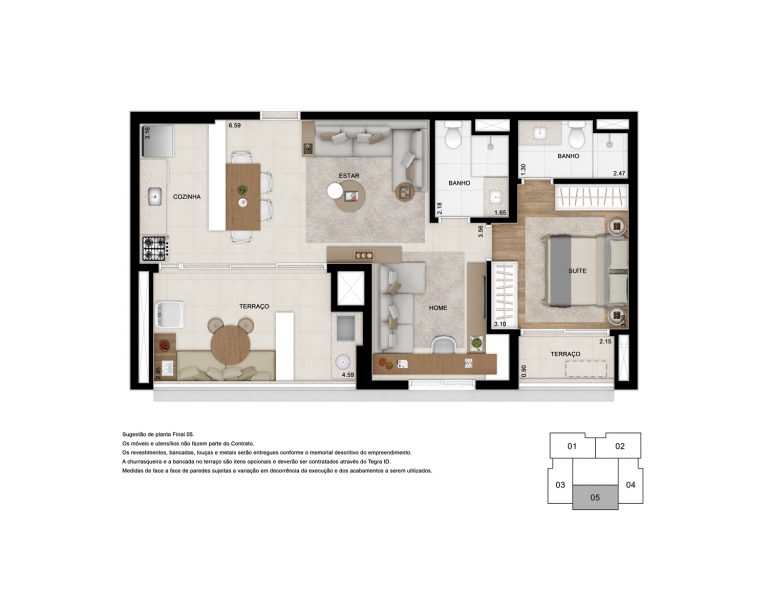 JARDINS 70m² 2 DORMS