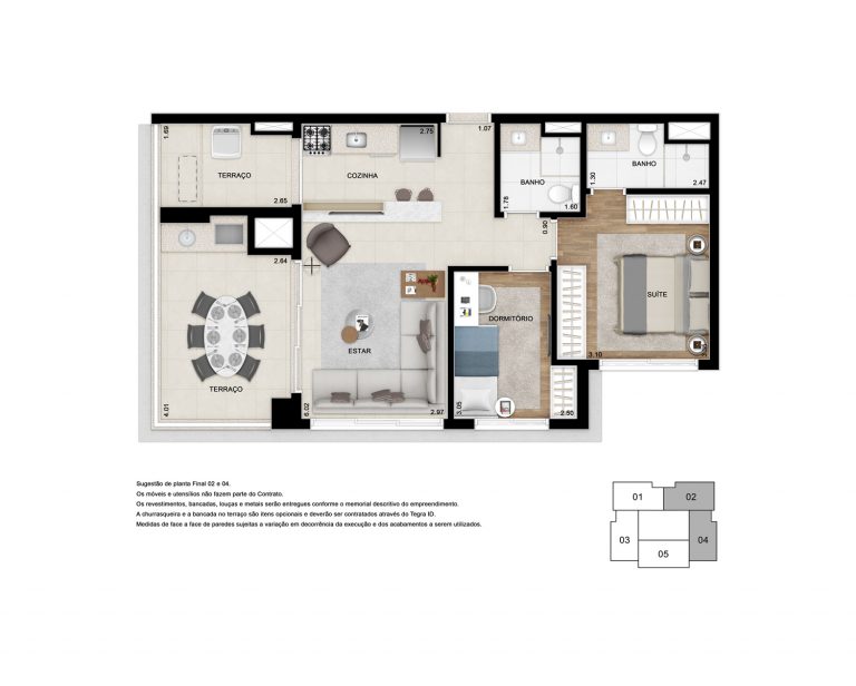 JARDINS 70m² 2 DORMS