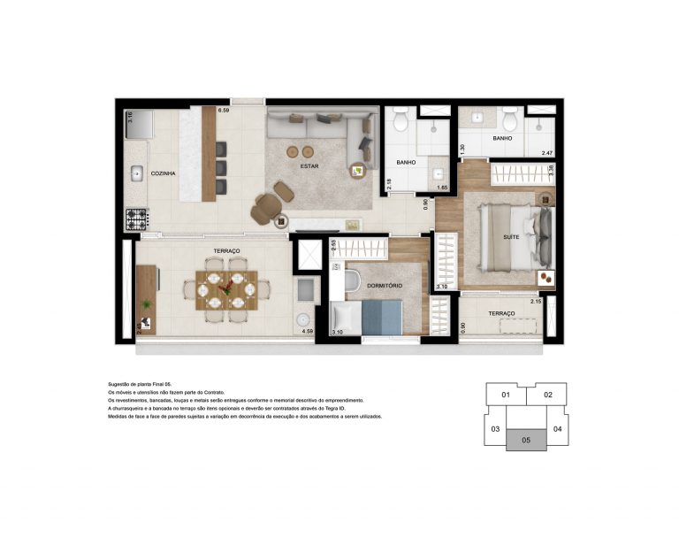 JARDINS 70m² 2 DORMS