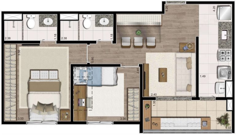 VILA DAS MERCÊS 56-59 m² 2 ou 3 DORMS 1 SUÍTE 1 OU 2 VAGAS de garagem