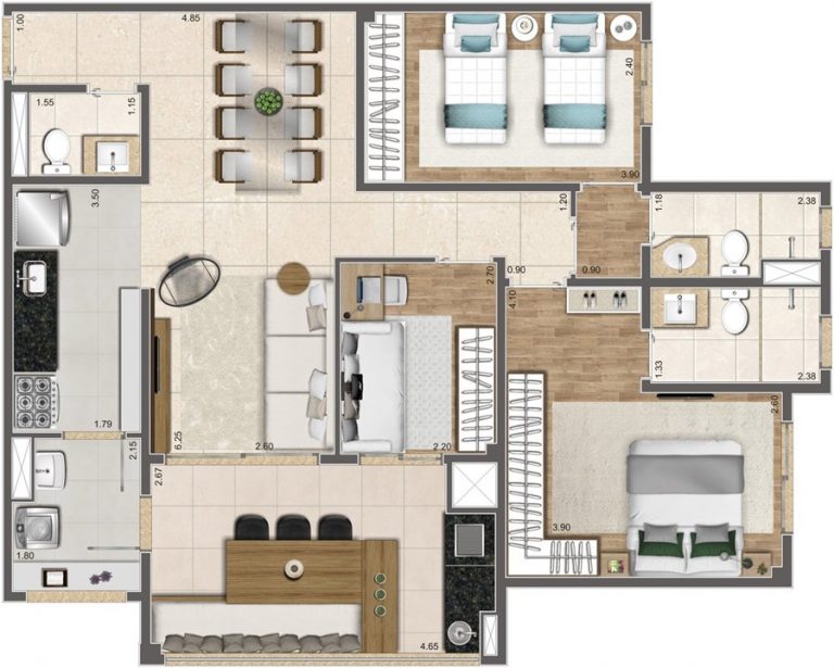 ÁGUA BRANCA 61-93 m² 2 OU 3 DORMS 1 SUÍTE 1 OU 2 VAGAS