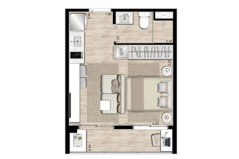 Centro 25 m² 1 dormitório