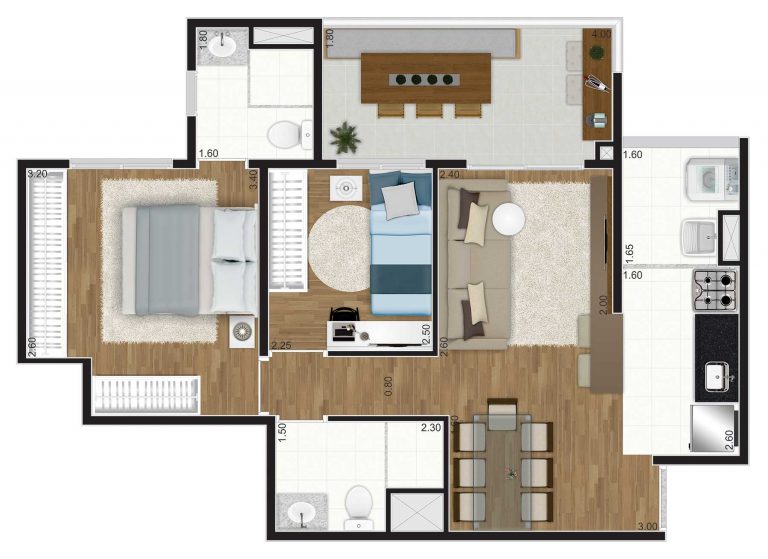 PINHEIROS 57 M² 2 DORMS 1 SUÍTE