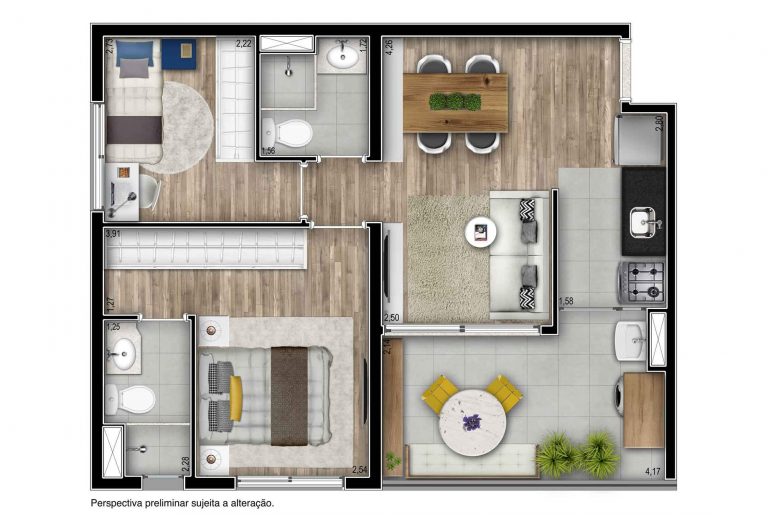 PINHEIROS 56,9 M² 2 Dorms