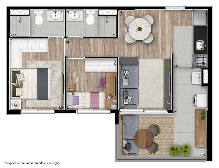 PINHEIROS 56,9 M² 2 Dorms