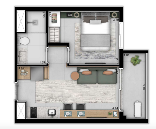 POMPÉIA 25, 31 E 46 M² STUDIOS 1 E 2 DORMS