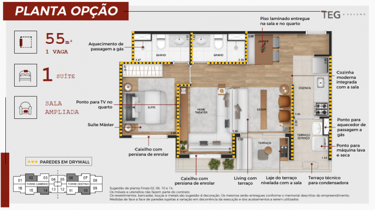 SACOMÃ 1 a 3 DORMITÓRIOS